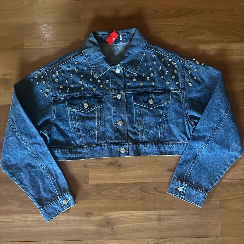 Forever 21 CROPPED RHINESTONE DENIM Jacket